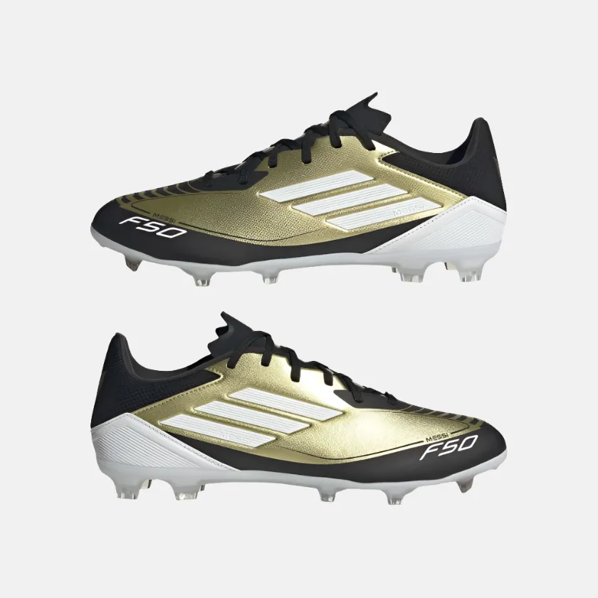 Adidas F50 League Messi Firm Unisex Football Ground Shoes -Gold Metallic/Cloud White/Core Black