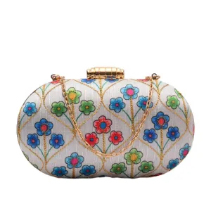 Artklim White Base Floral Clutch