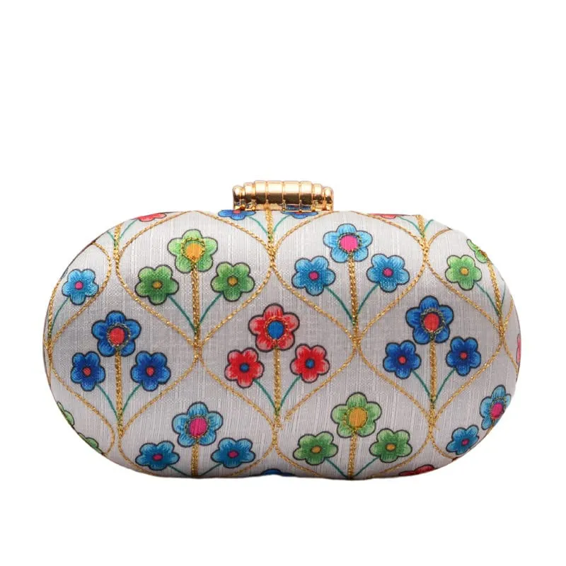 Artklim White Base Floral Clutch