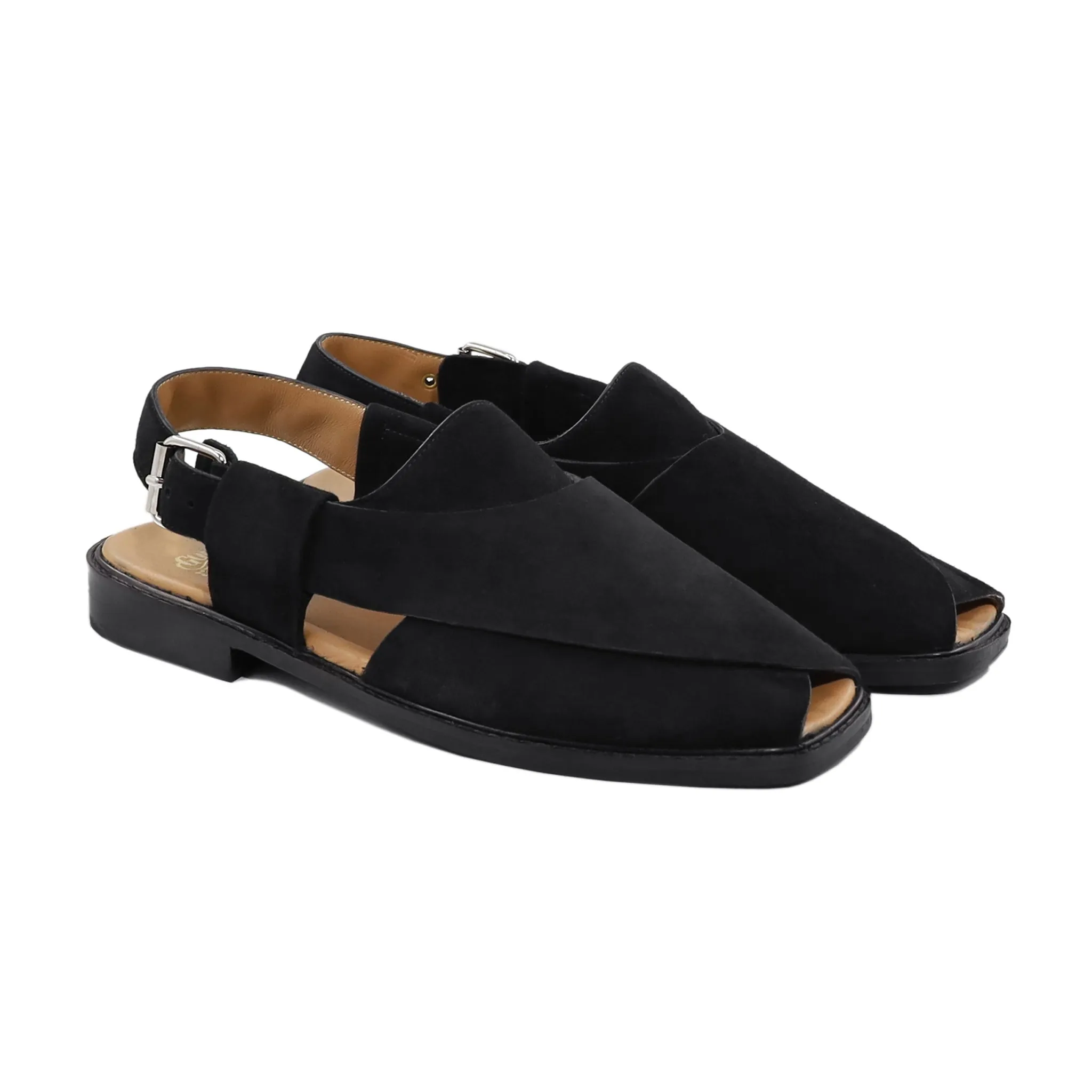 Ayana - Men's Black Kid Suede Leather Sandal