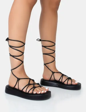 Babygirl Black Flatform Lace Up Sandals