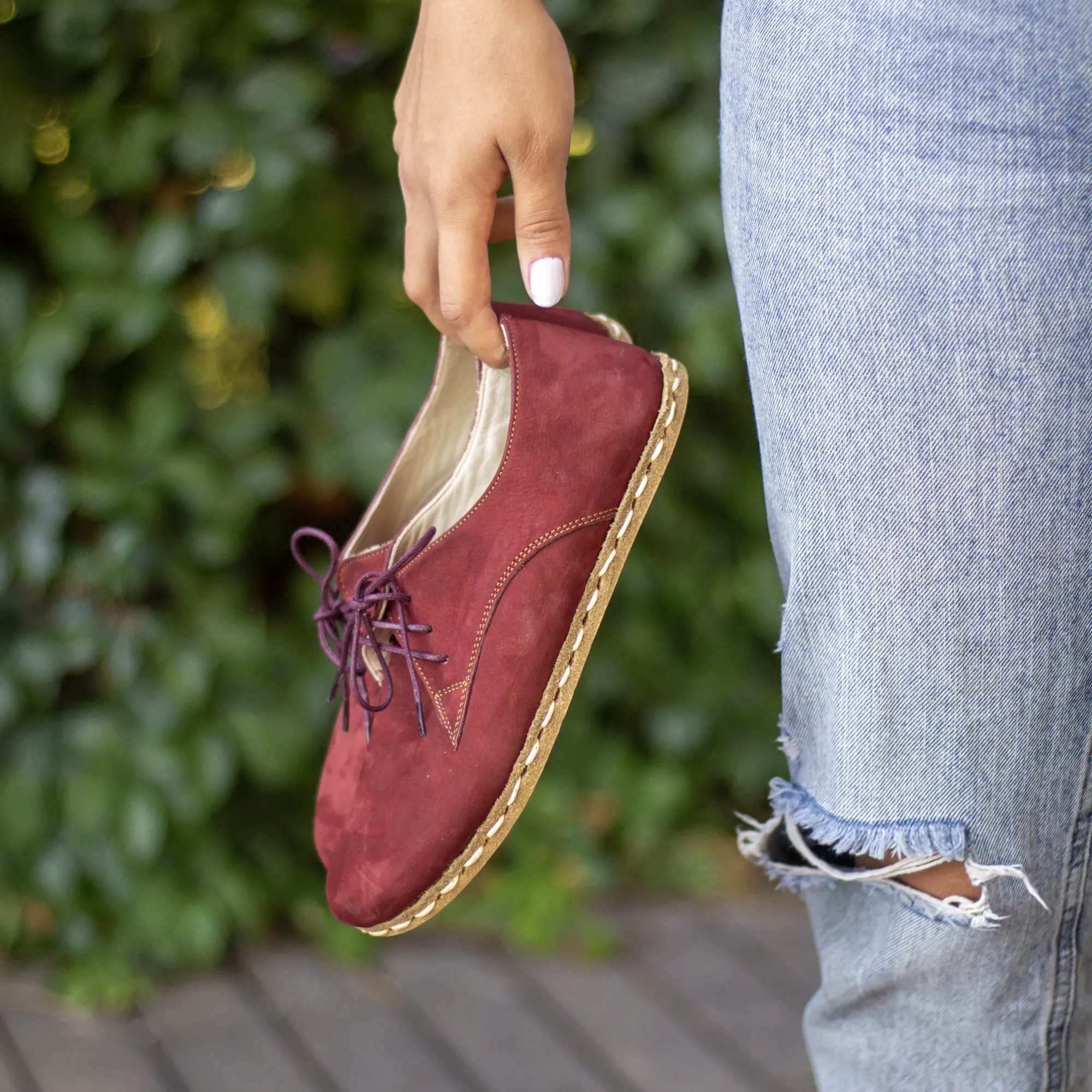 Barefoot Oxford Shoes Women - Laced Burgundy