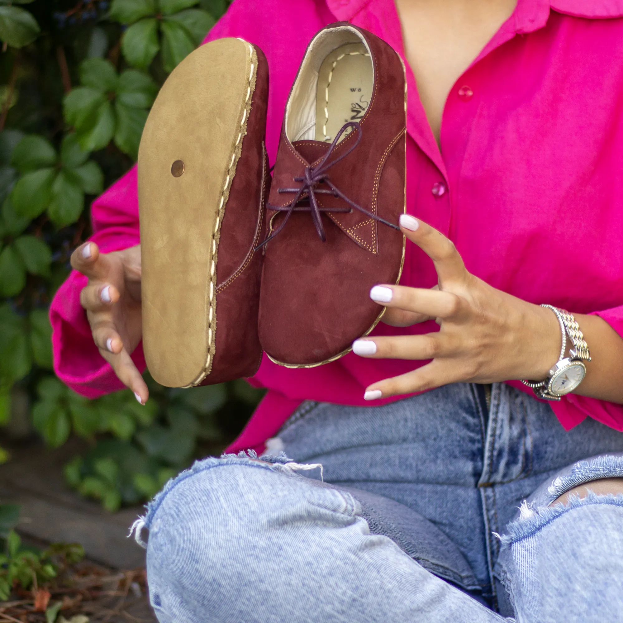 Barefoot Oxford Shoes Women - Laced Burgundy