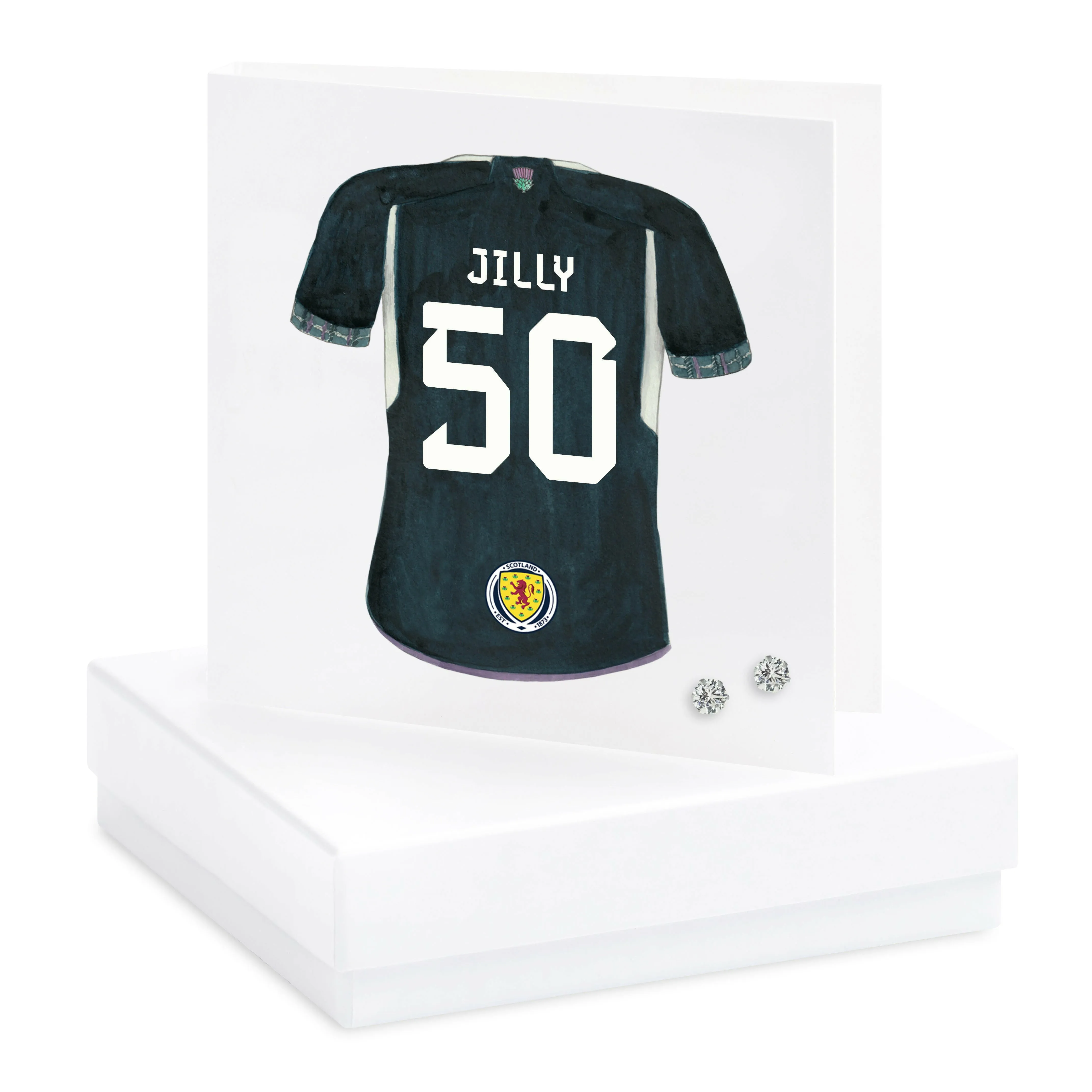 Boxed Scotland Football Shirt Personalised Sterling Silver Earring Card