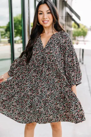 Can't Be Outdone Black Ditsy Floral Dress