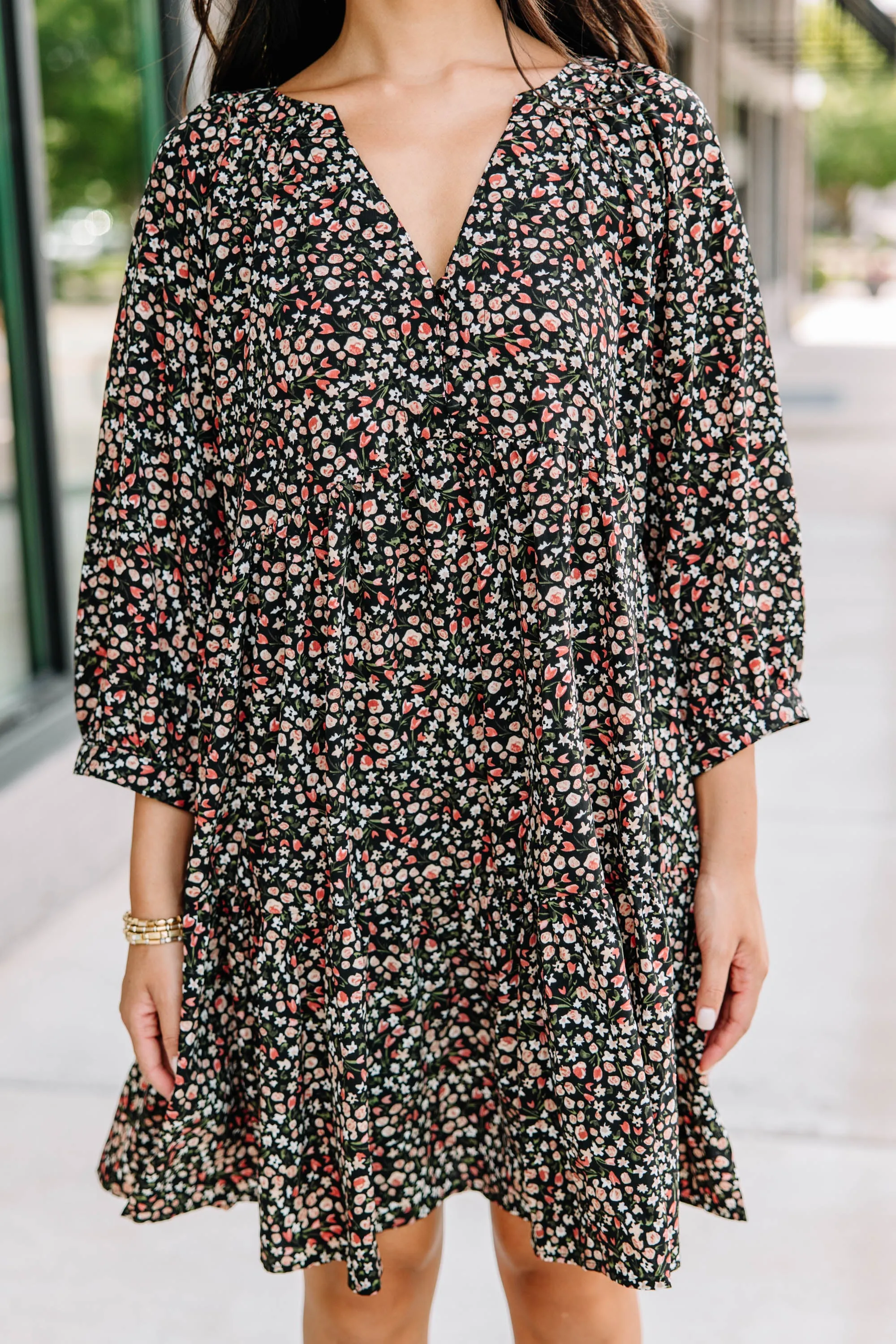 Can't Be Outdone Black Ditsy Floral Dress