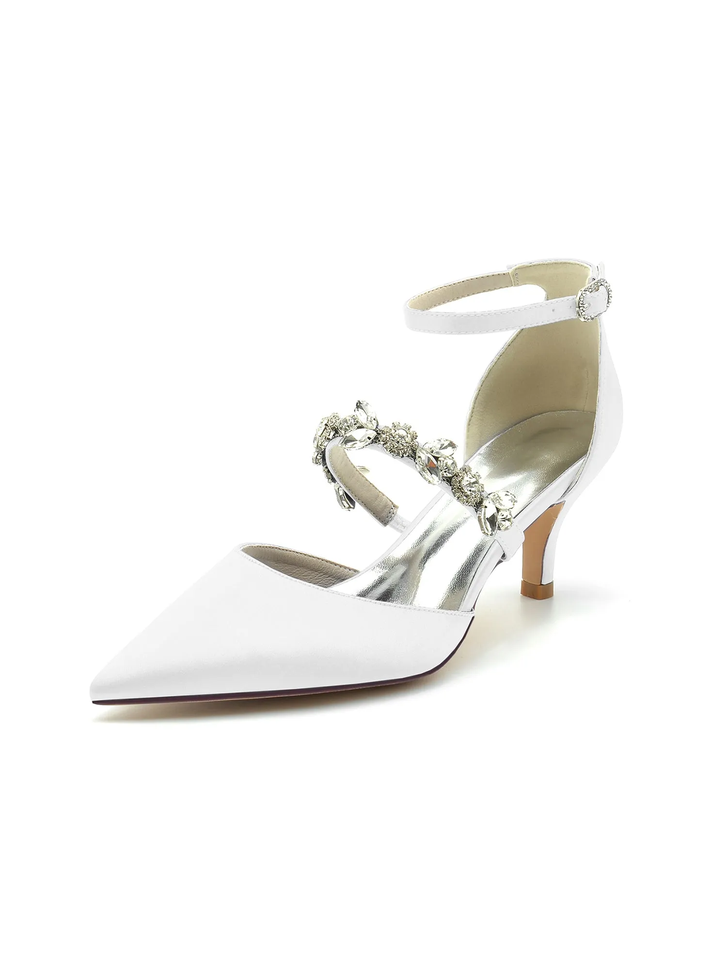 Crystal Strap Satin Middle Heels