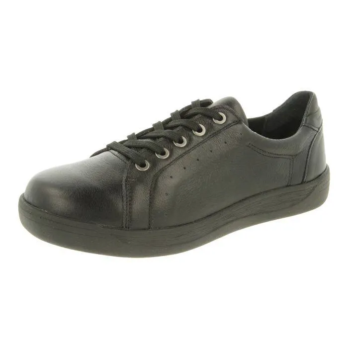 DB Shoes Sinead 6V Ladies Wide Black Leather Lace Up Shoes