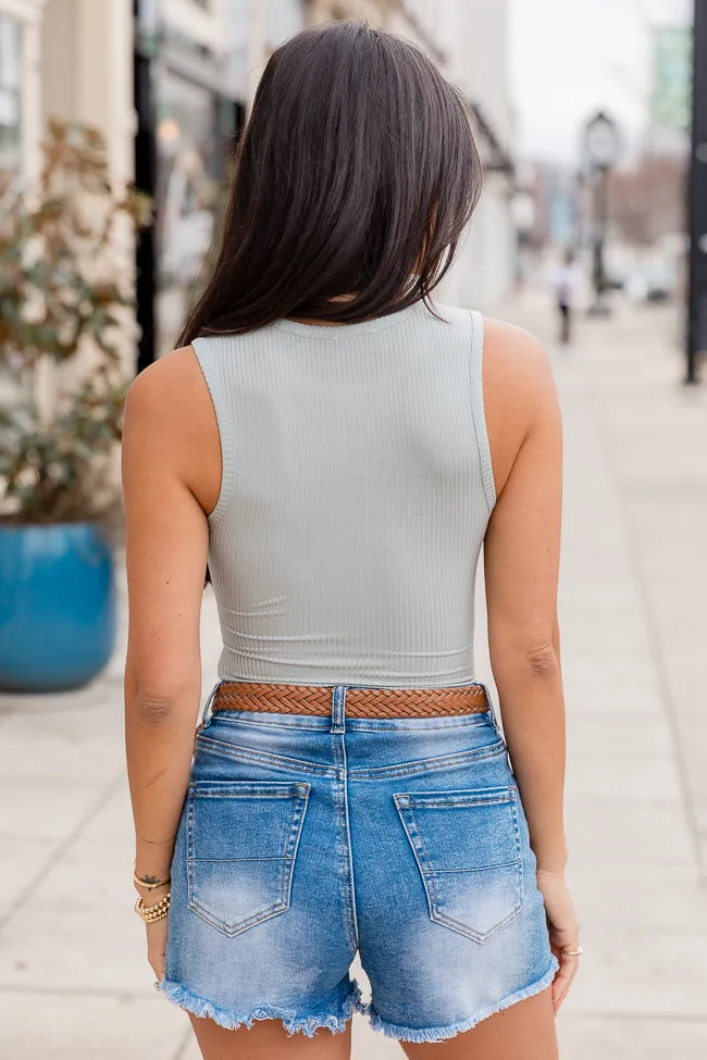 Easy On Me Sage High Neck Tank Ribbed Bodysuit