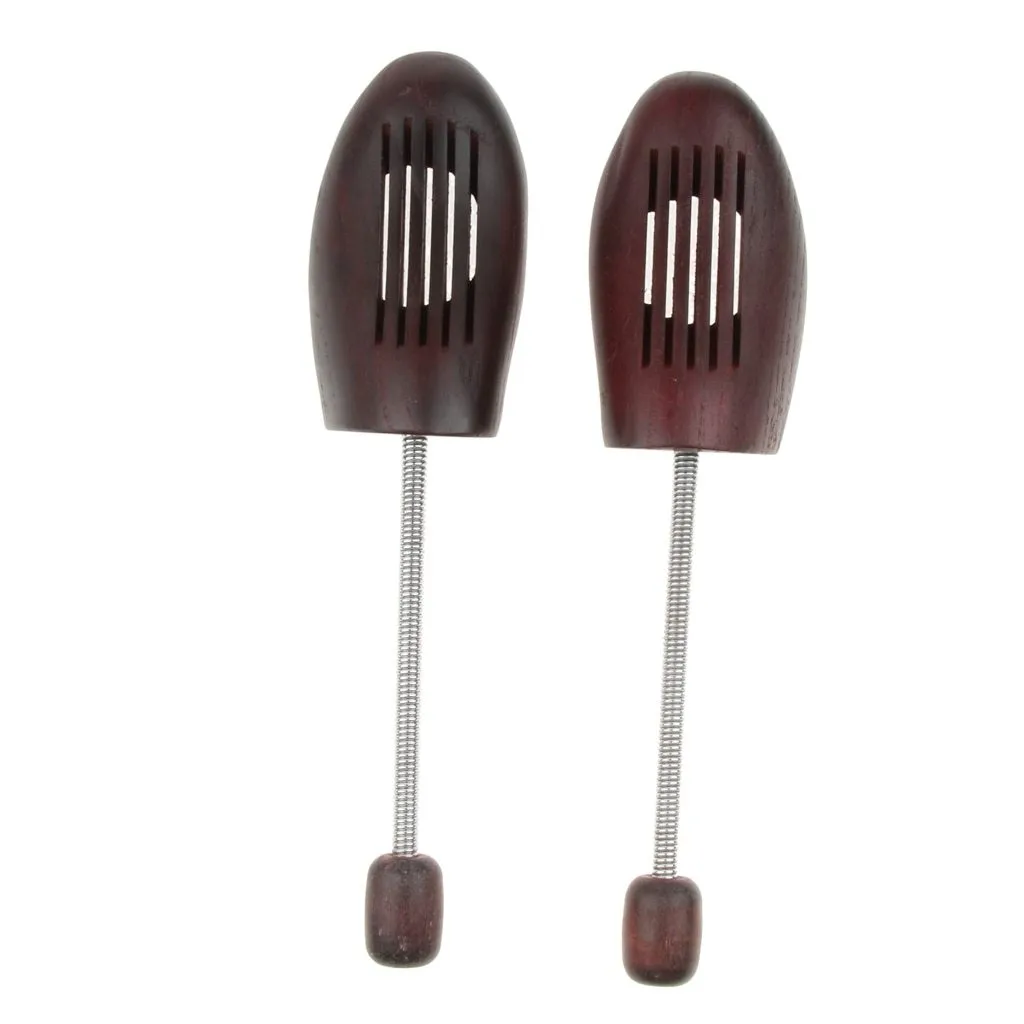 Elastic Wooden Dark Brown Shoe Tree 1 Pair