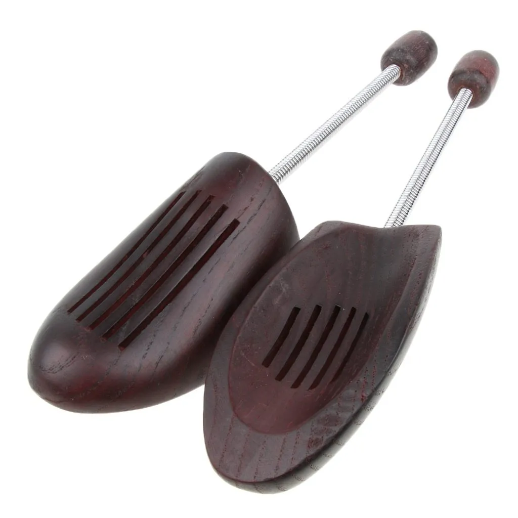 Elastic Wooden Dark Brown Shoe Tree 1 Pair