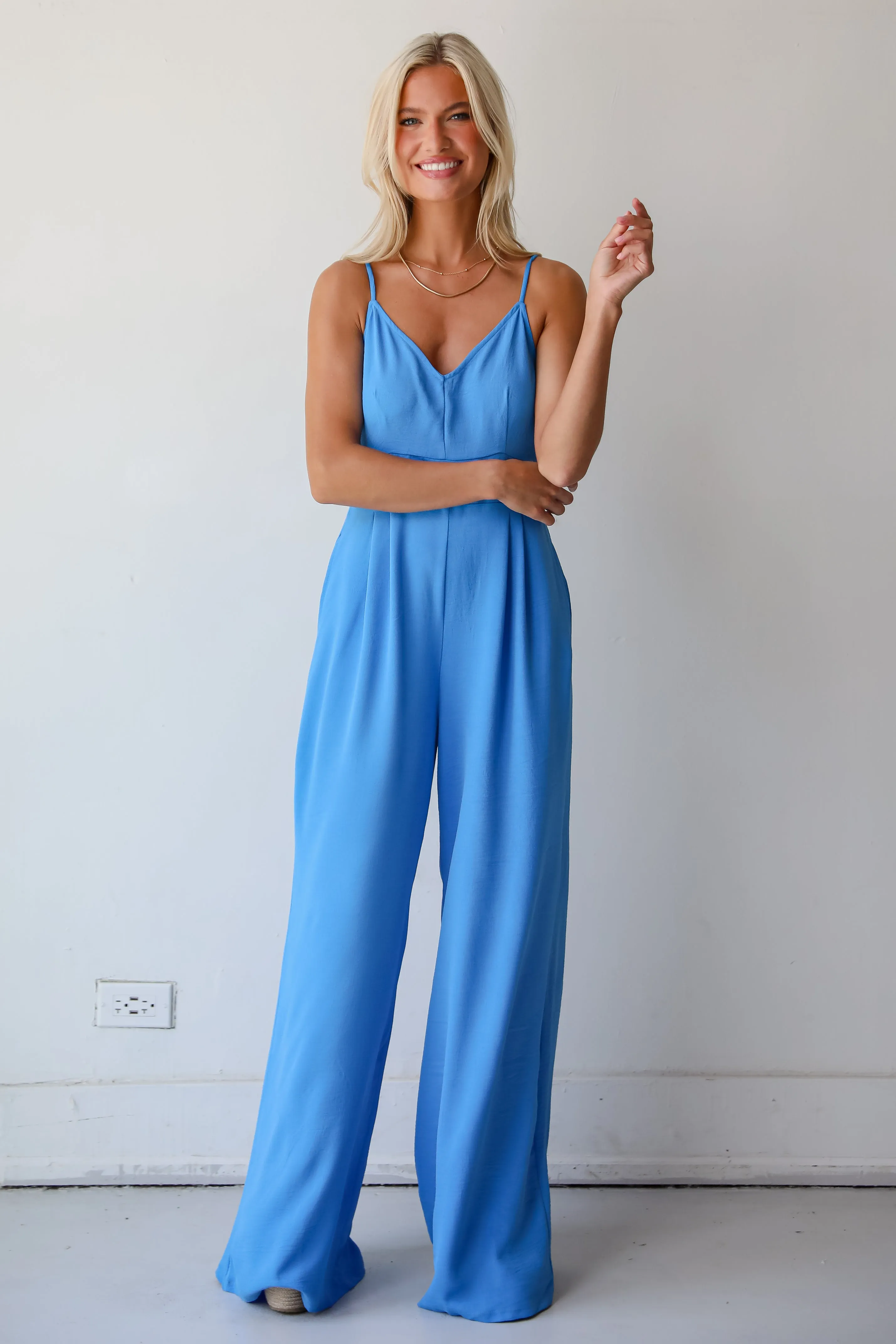 FINAL SALE - Cheerful Sweetie Blue Jumpsuit