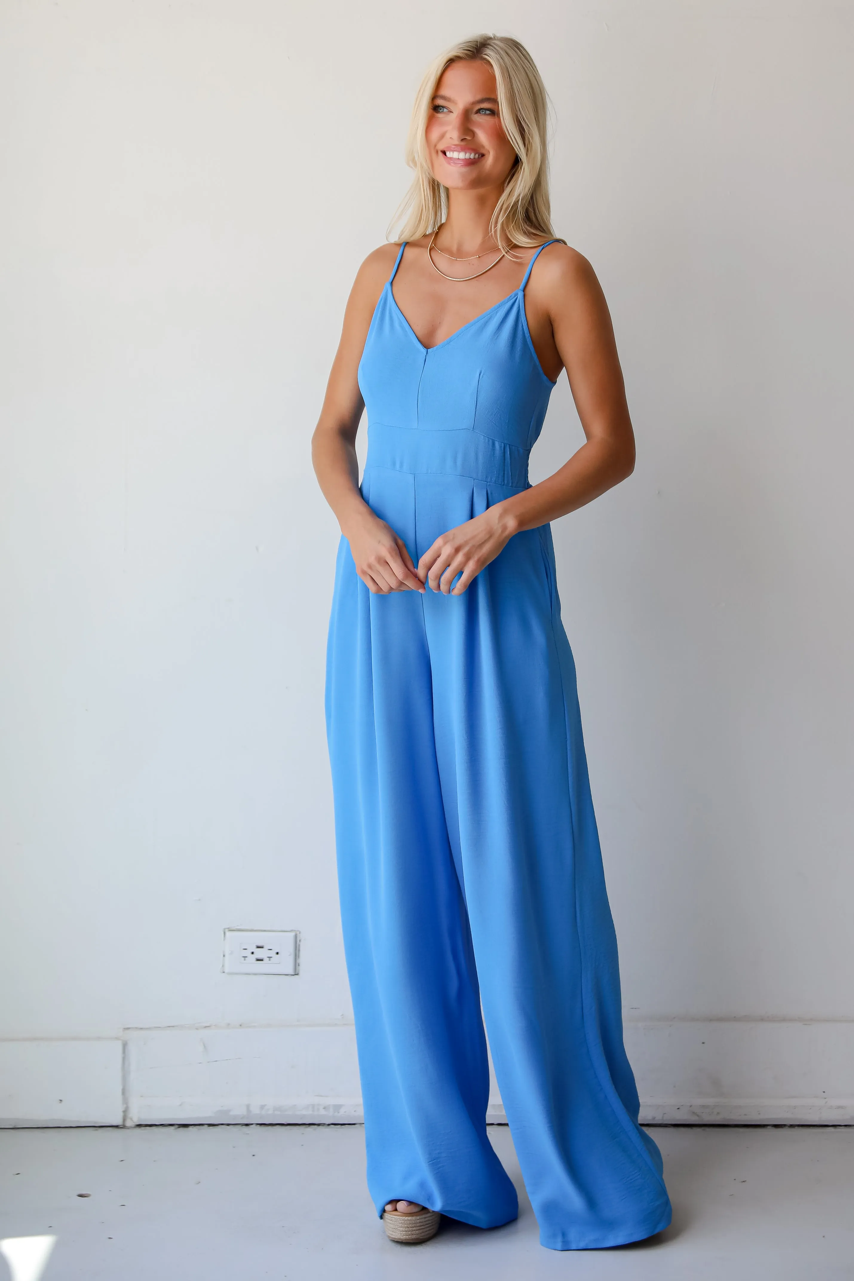 FINAL SALE - Cheerful Sweetie Blue Jumpsuit