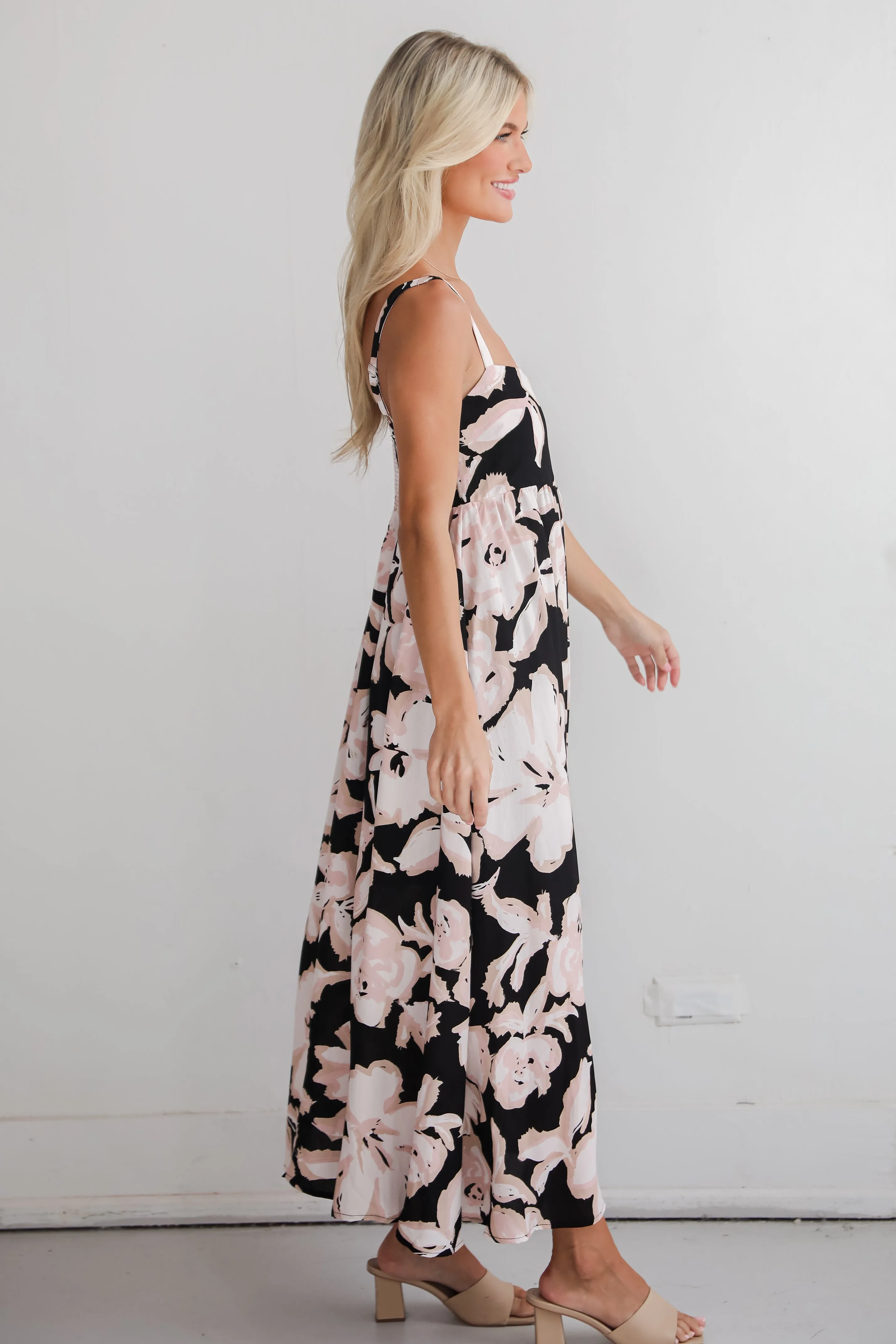 FINAL SALE - Convincingly Sweet Black Floral Midi Dress