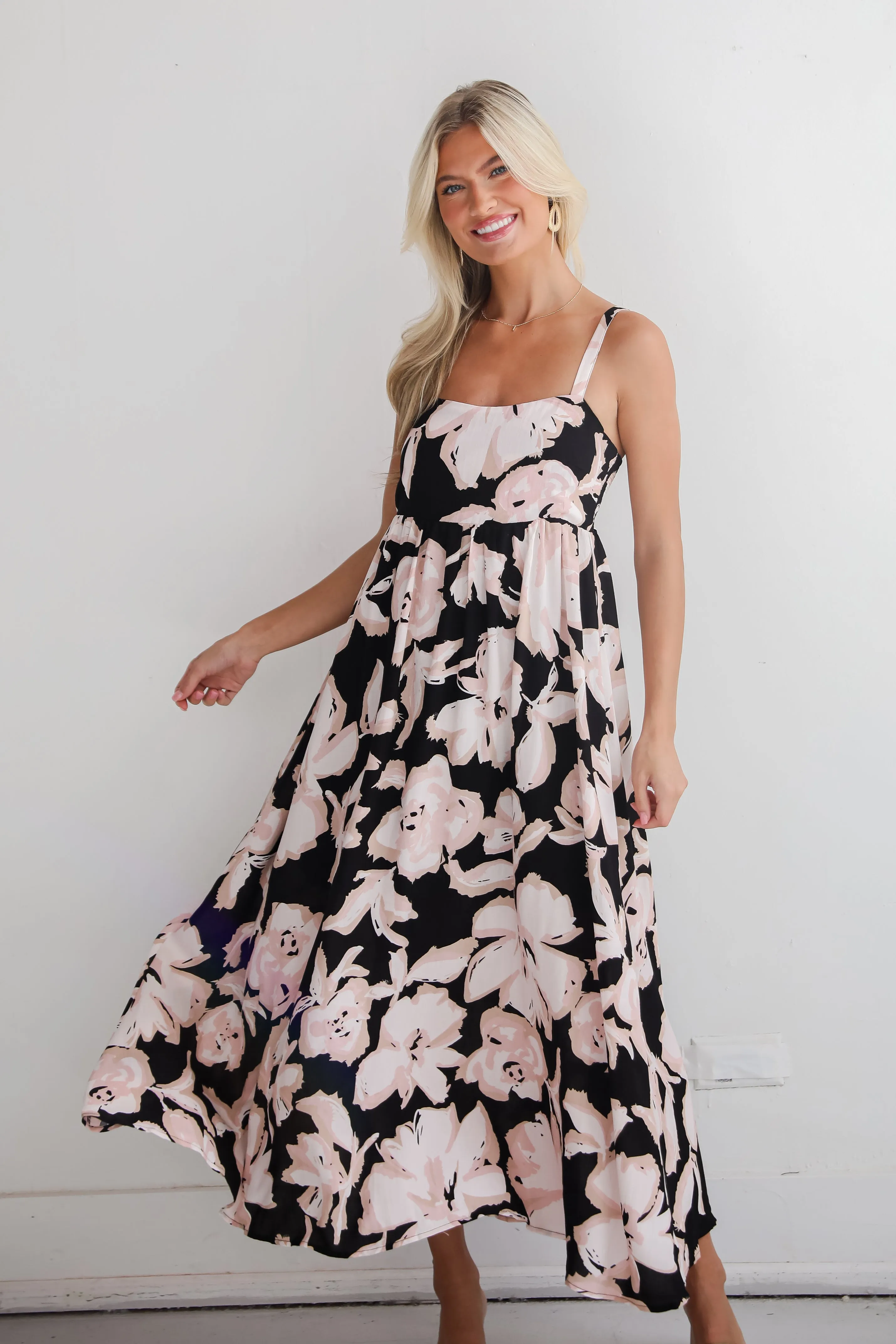 FINAL SALE - Convincingly Sweet Black Floral Midi Dress