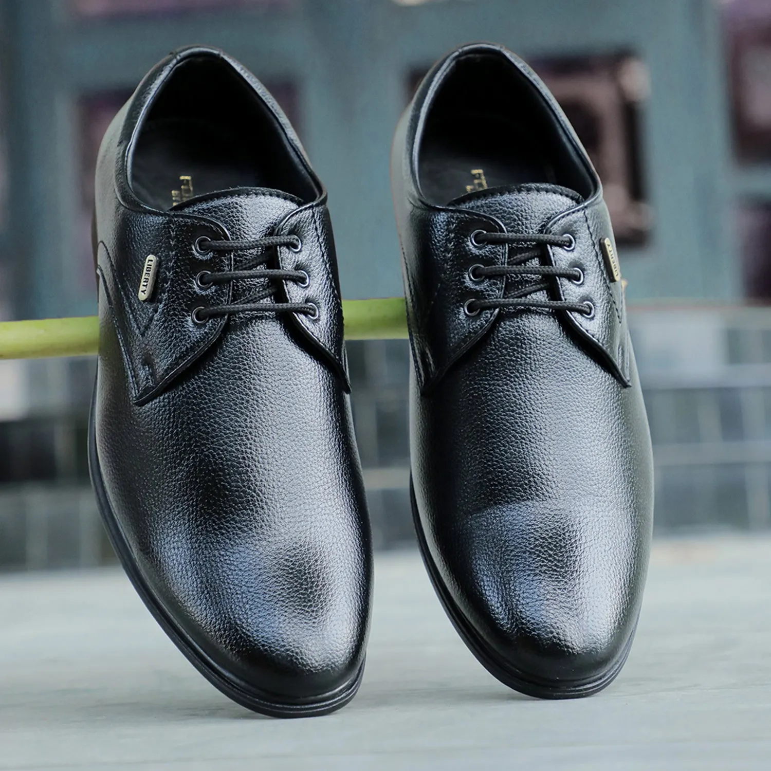 Fortune Black Formal Lacing Derby Shoes For Men HOL-130E By Liberty