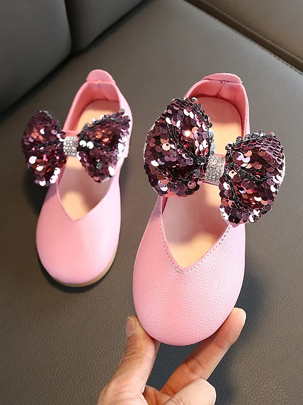 Girls Glitter Bow Princess Slip-On Flats Shoes By Liv and Mia