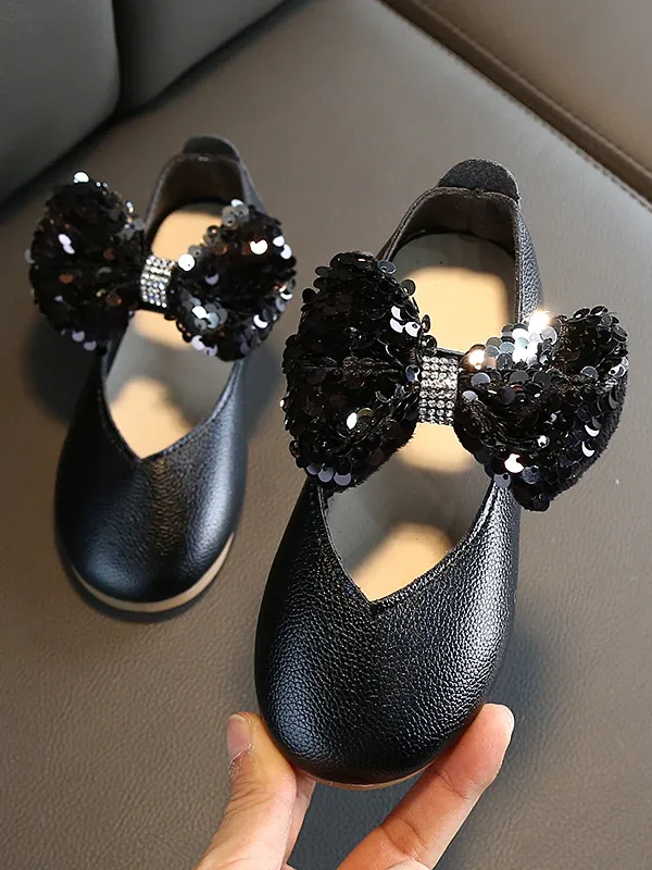 Girls Glitter Bow Princess Slip-On Flats Shoes By Liv and Mia