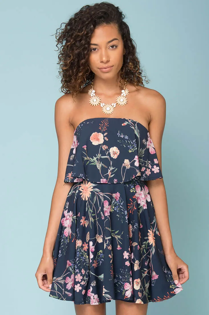 Jemma Floral Going Out Dress Navy