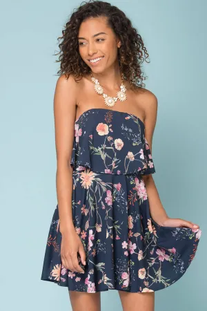 Jemma Floral Going Out Dress Navy