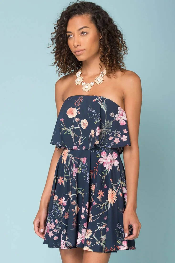 Jemma Floral Going Out Dress Navy