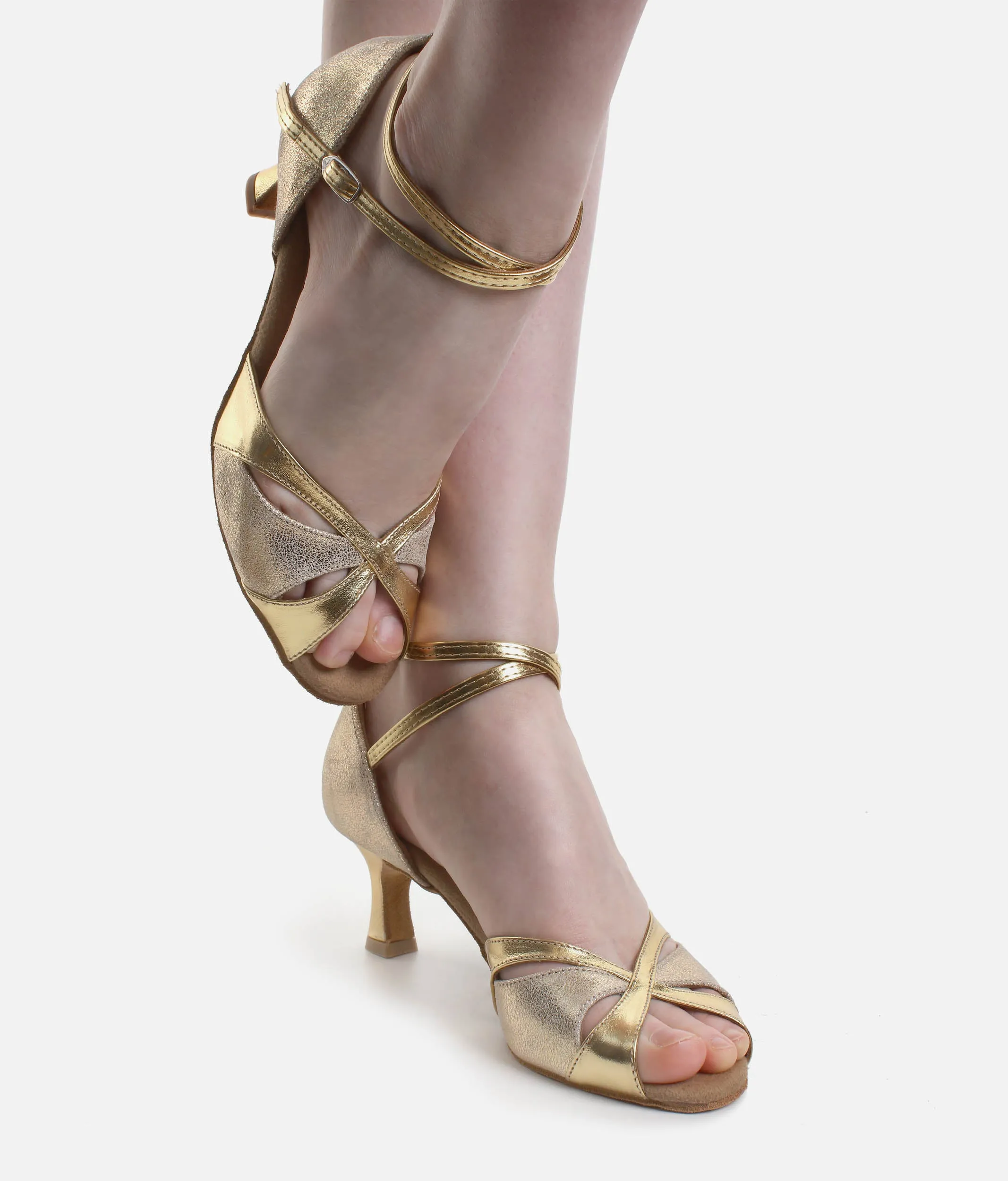 Ladies Latin Dance Shoes, Gold Elegance with 5 cm Flare Heel - 464