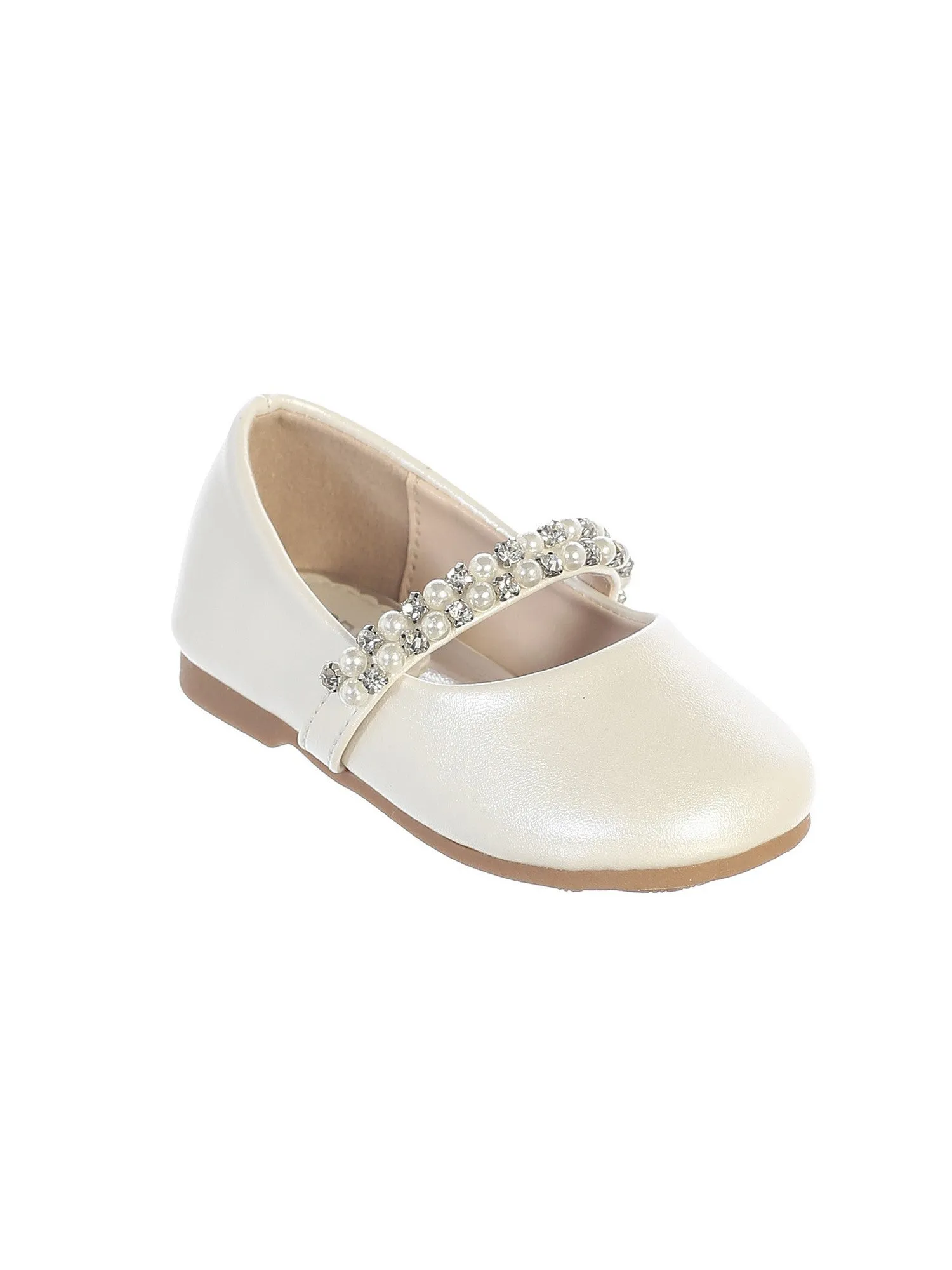 Little Girls Ivory Rhinestone Pearl Strap Elegant Mary Jane Shoes 8 Toddler