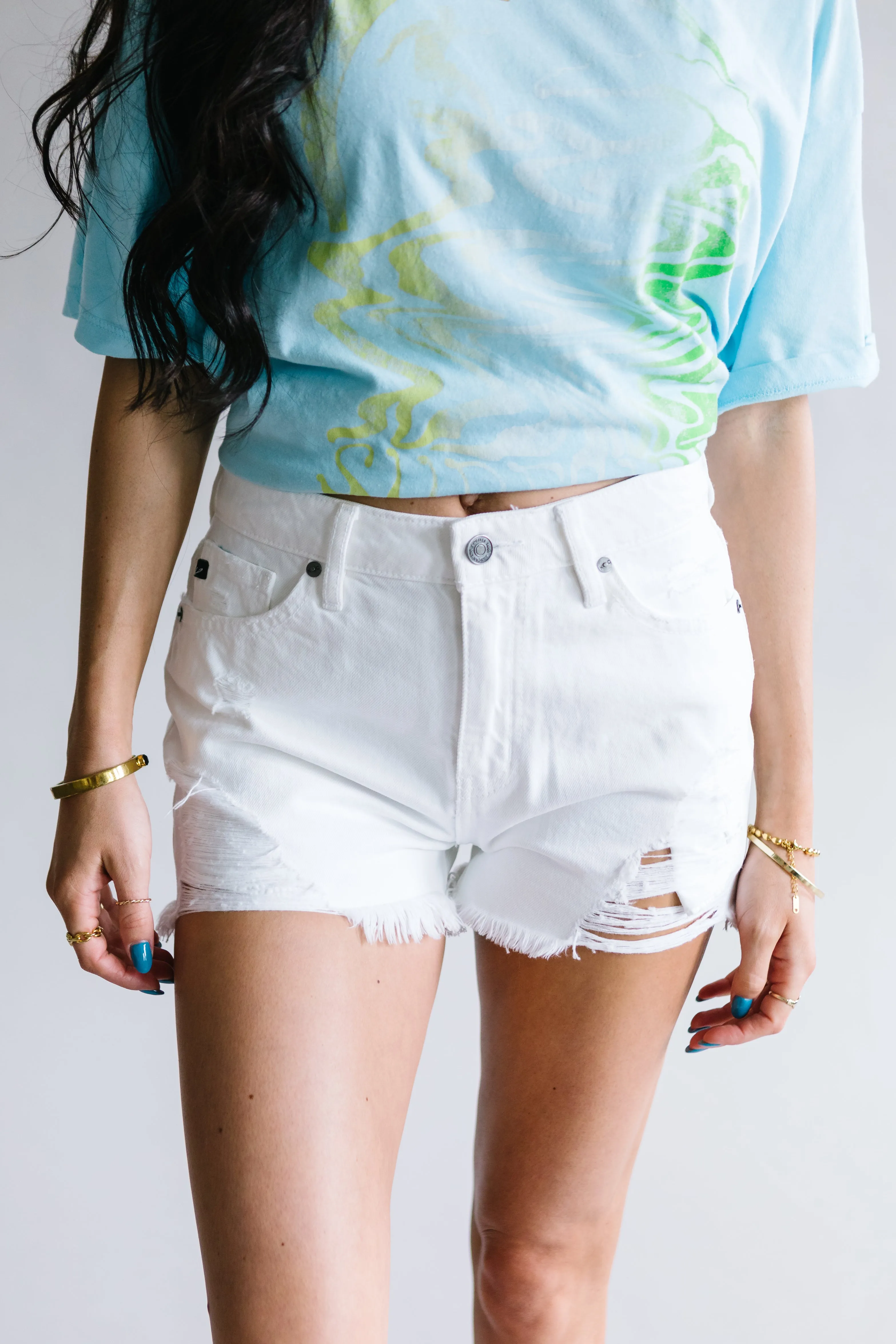 Love Story Distressed Shorts by Kancan // White