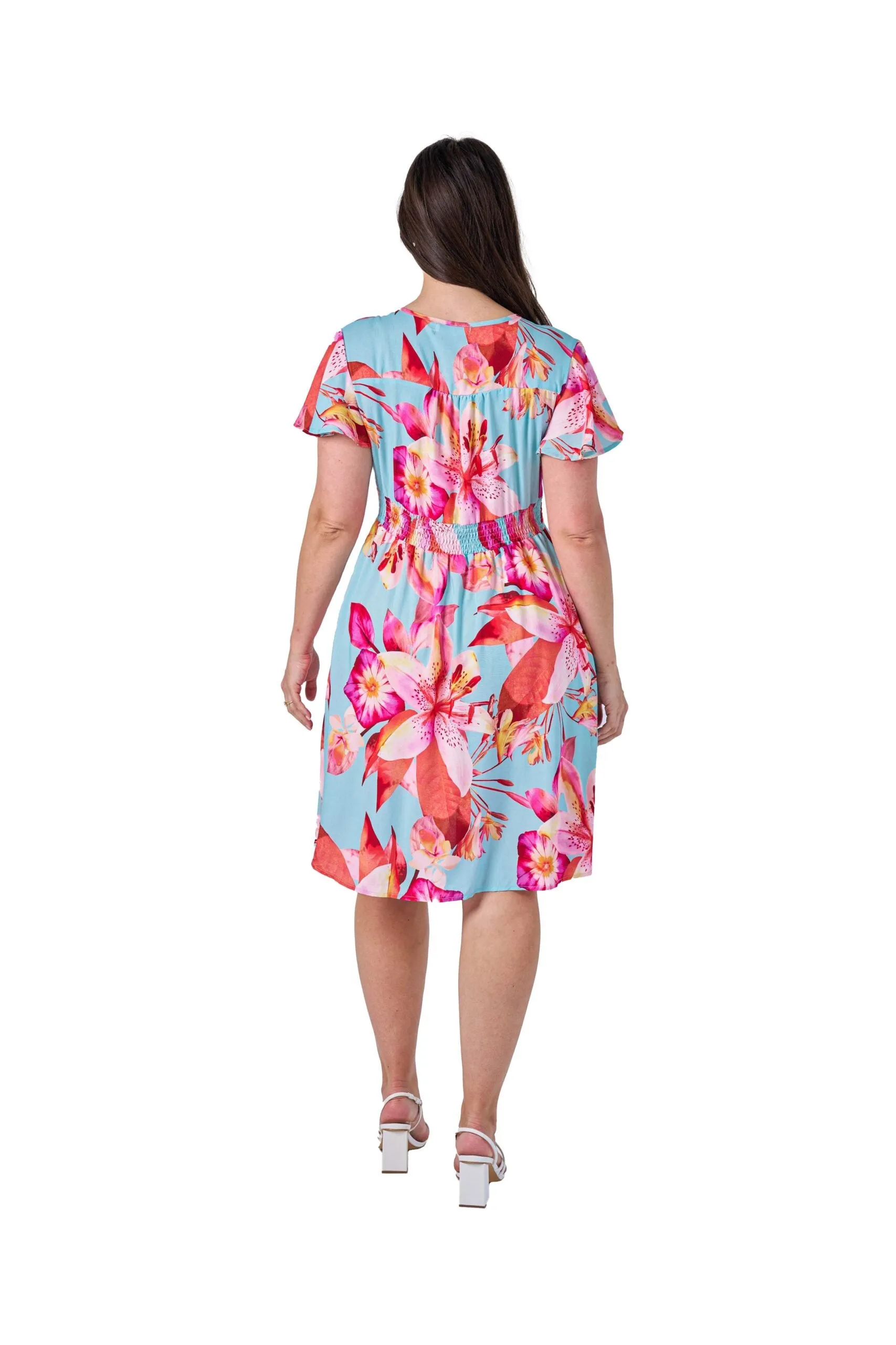 Magnolia Dress Blue Pink Floral