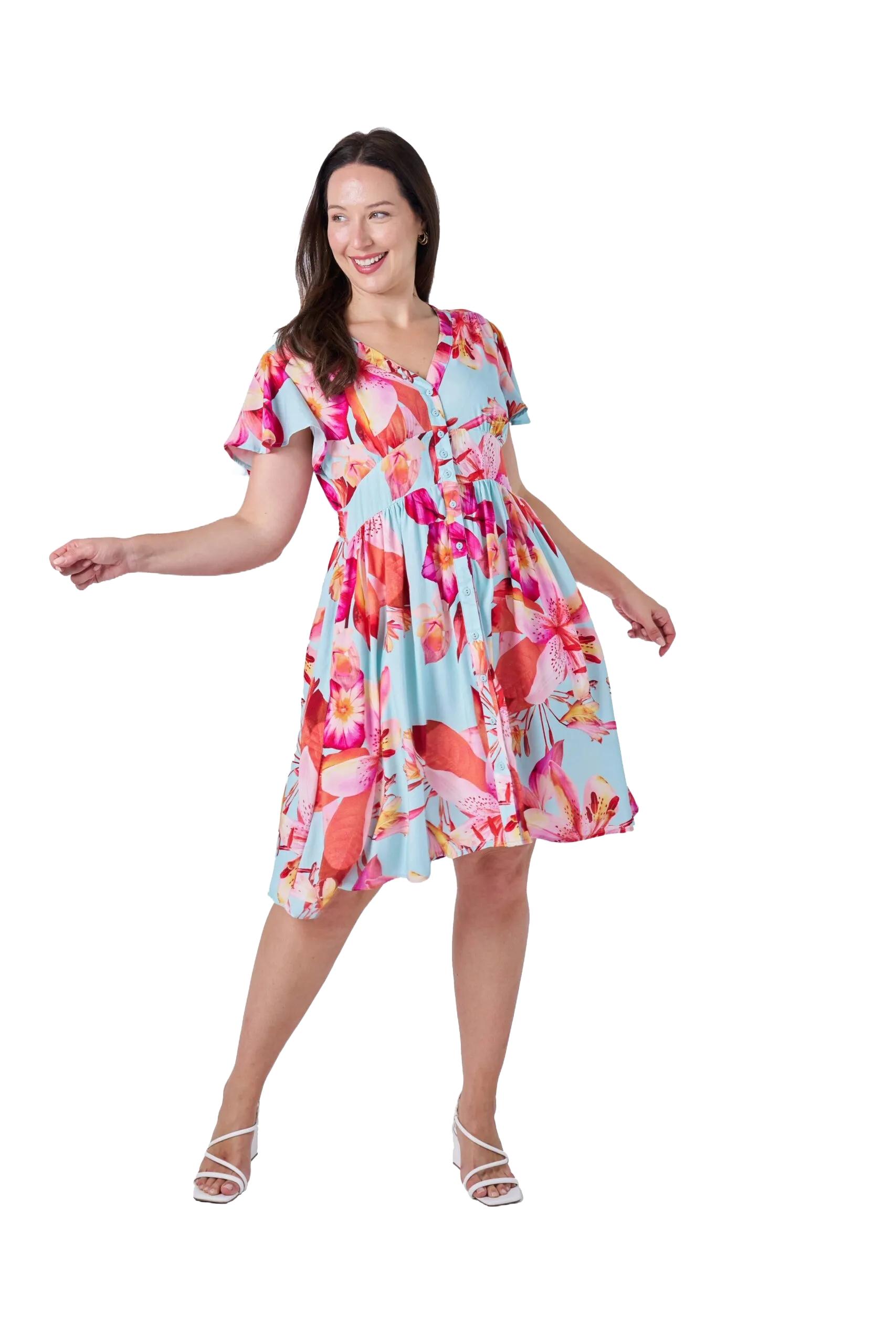 Magnolia Dress Blue Pink Floral