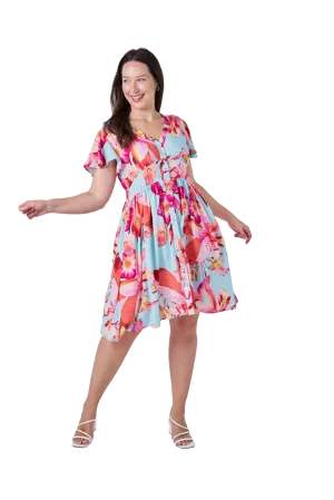 Magnolia Dress Blue Pink Floral