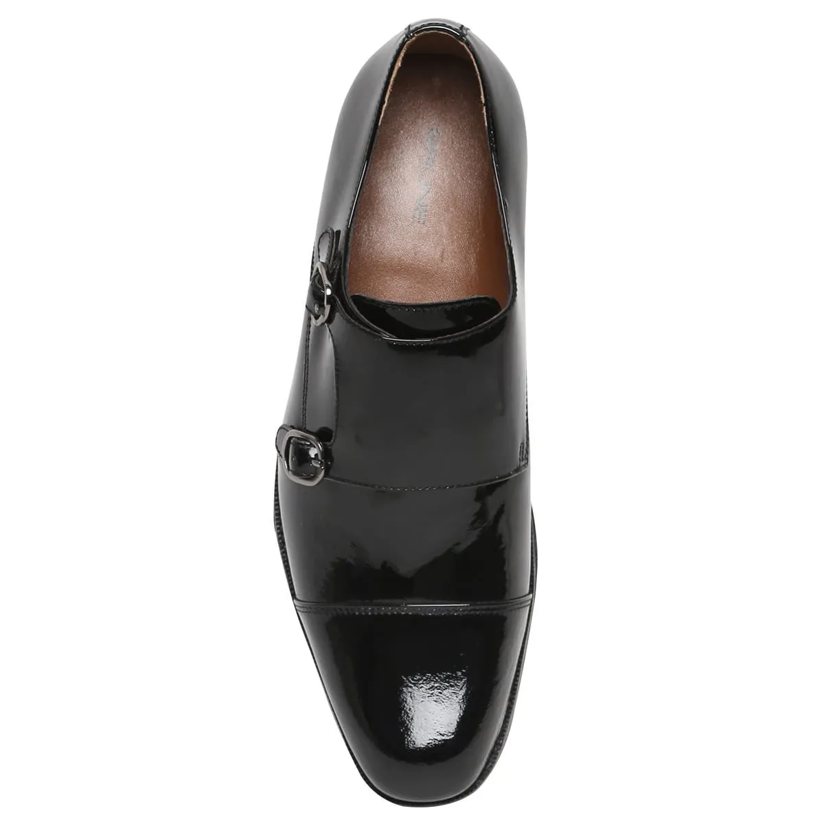 Patent Black Genuine Leather Cap Toe Double Monk Strap Formal Shoes By Brune & Bareskin