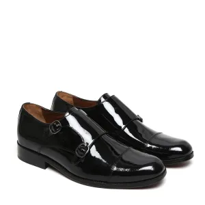 Patent Black Genuine Leather Cap Toe Double Monk Strap Formal Shoes By Brune & Bareskin