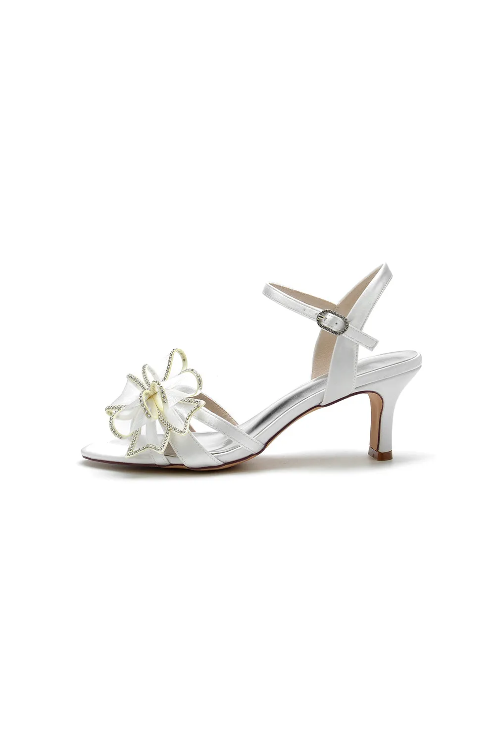 Peep Toe Chunky Wedding Shoes with Bow