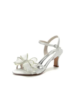 Peep Toe Chunky Wedding Shoes with Bow