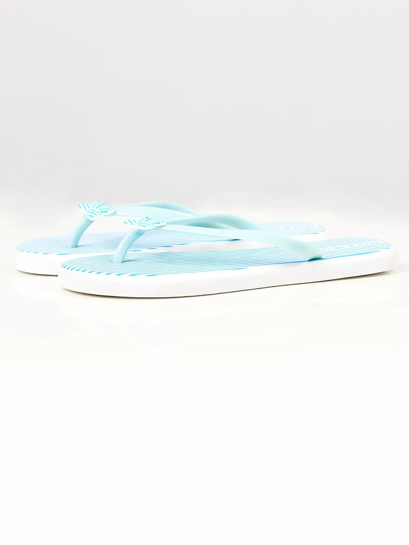 Printed Bow Flip Flops - Blue