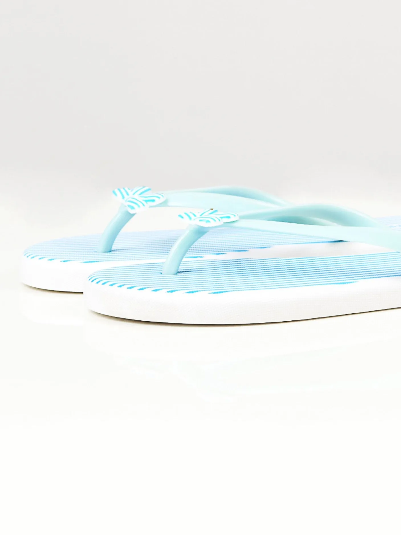 Printed Bow Flip Flops - Blue