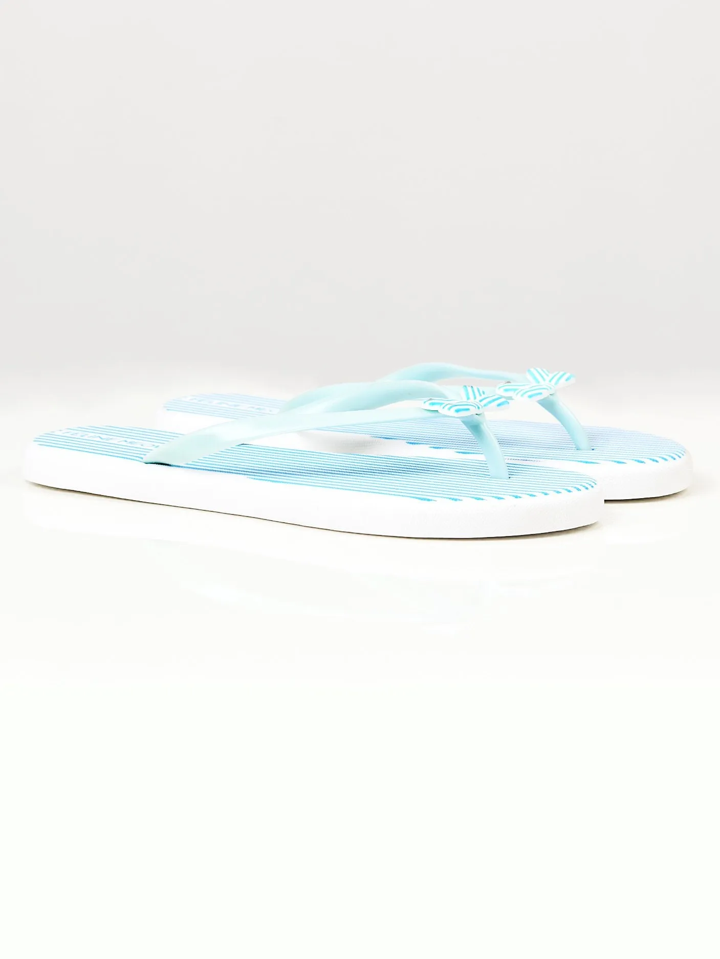 Printed Bow Flip Flops - Blue