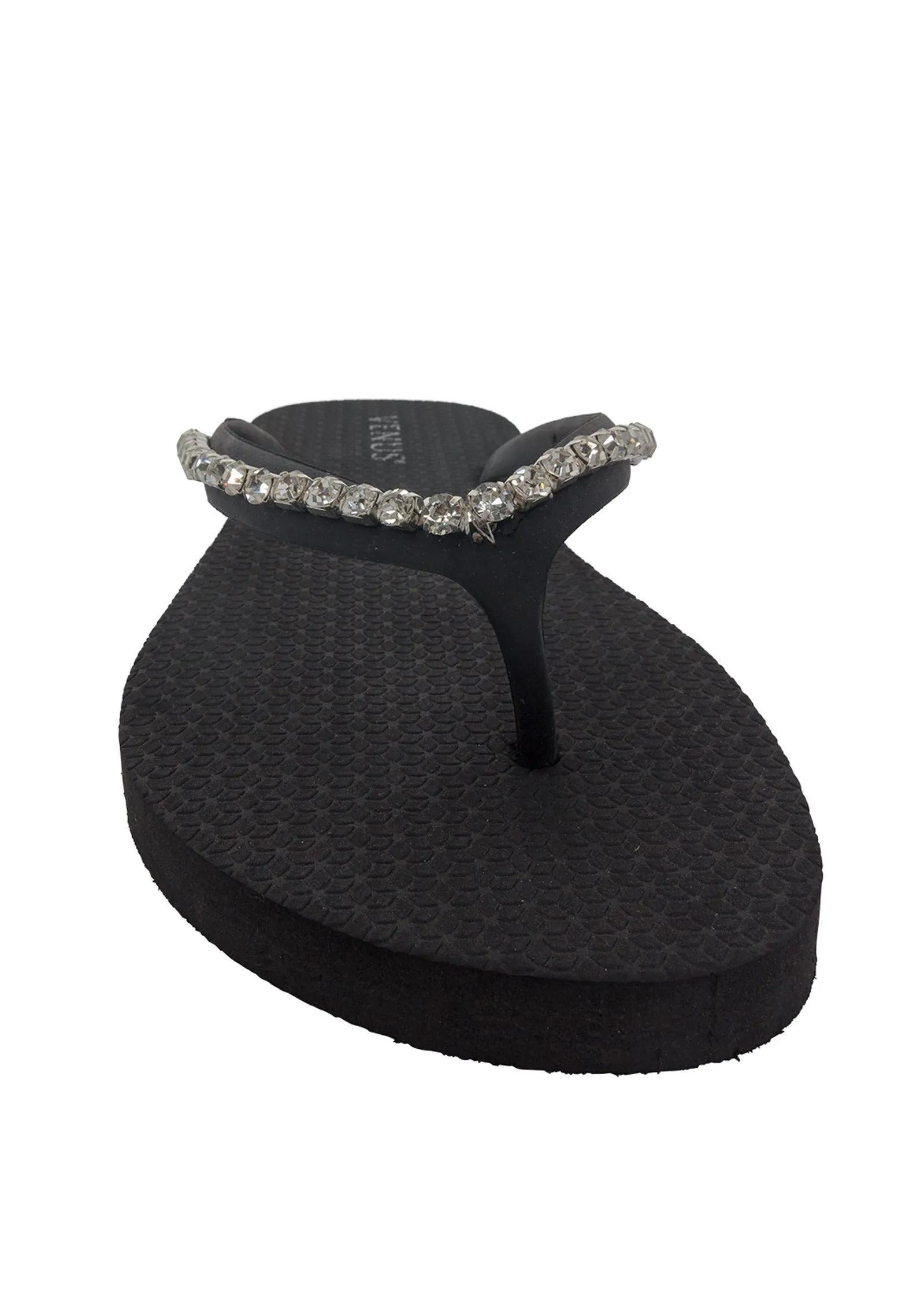 Rhinestone Flip-Flop Sandals - Black