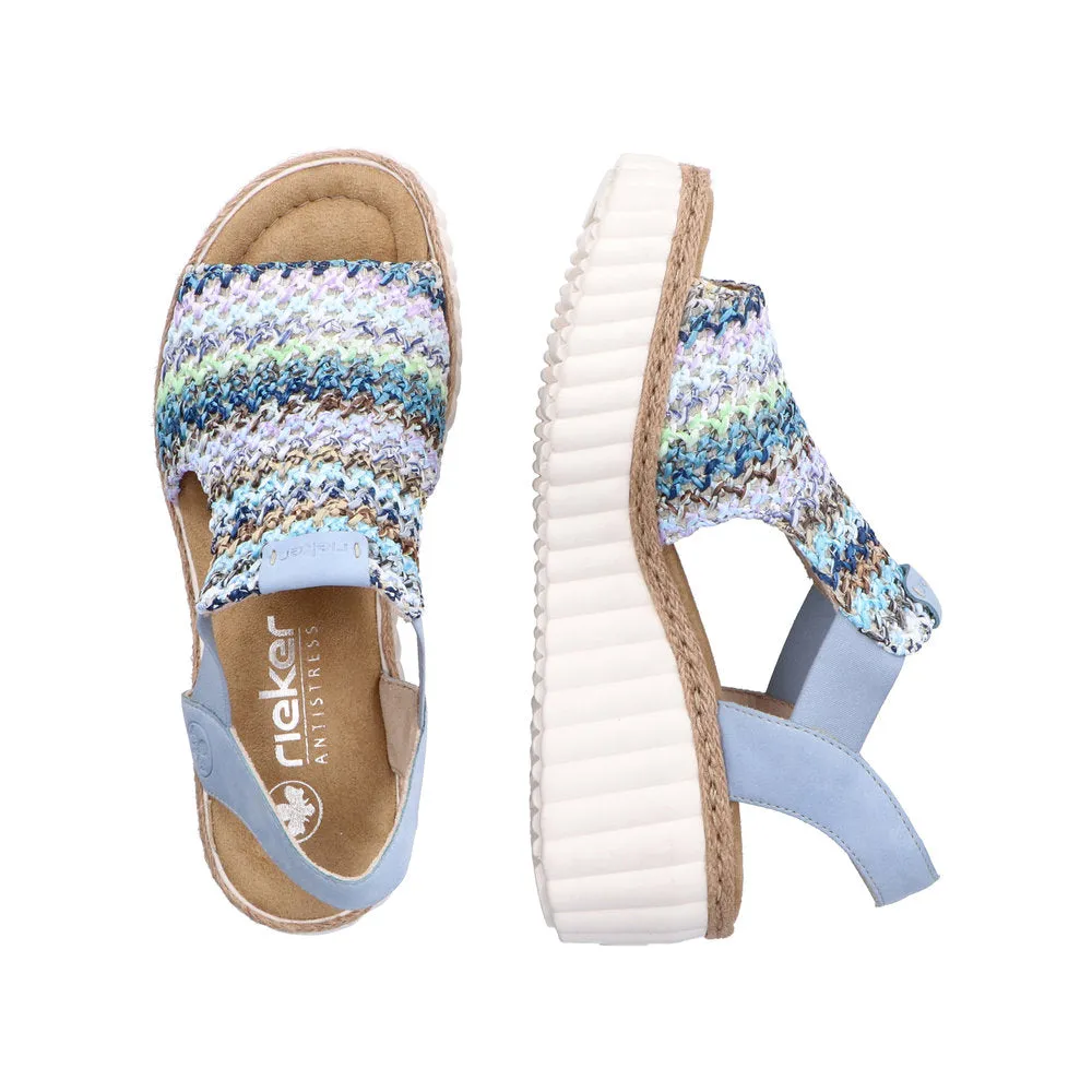 Rieker 69172-91 Ladies Light Blue Multi Textile Pull On Sandals