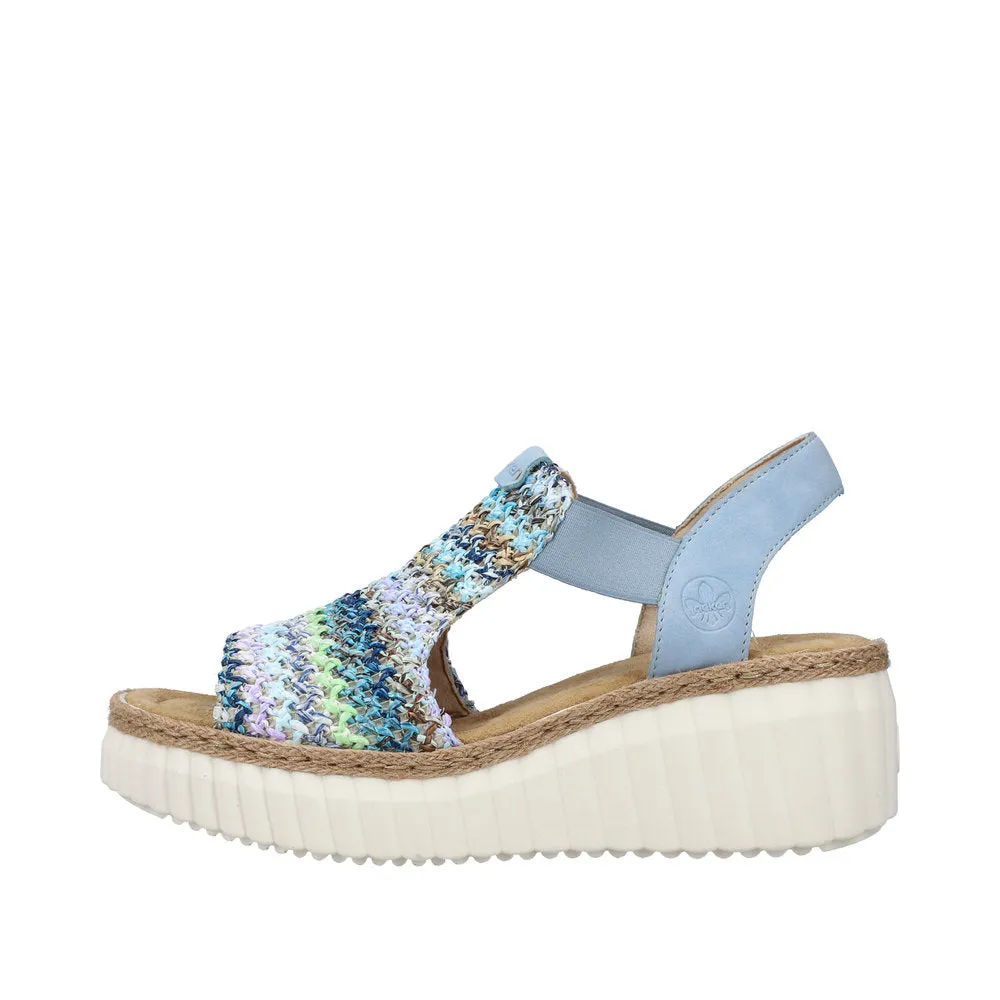 Rieker 69172-91 Ladies Light Blue Multi Textile Pull On Sandals