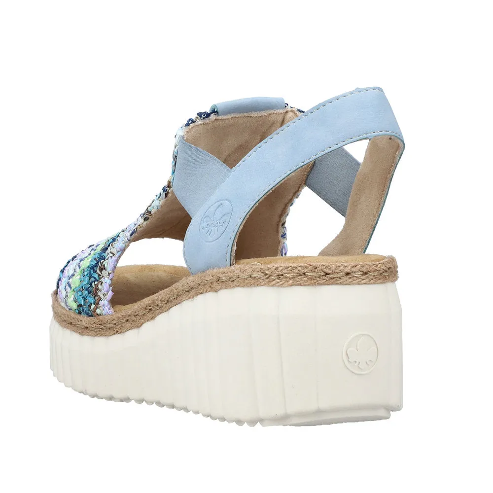 Rieker 69172-91 Ladies Light Blue Multi Textile Pull On Sandals