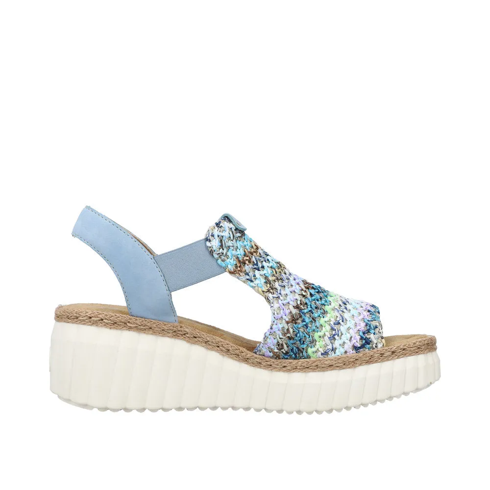 Rieker 69172-91 Ladies Light Blue Multi Textile Pull On Sandals