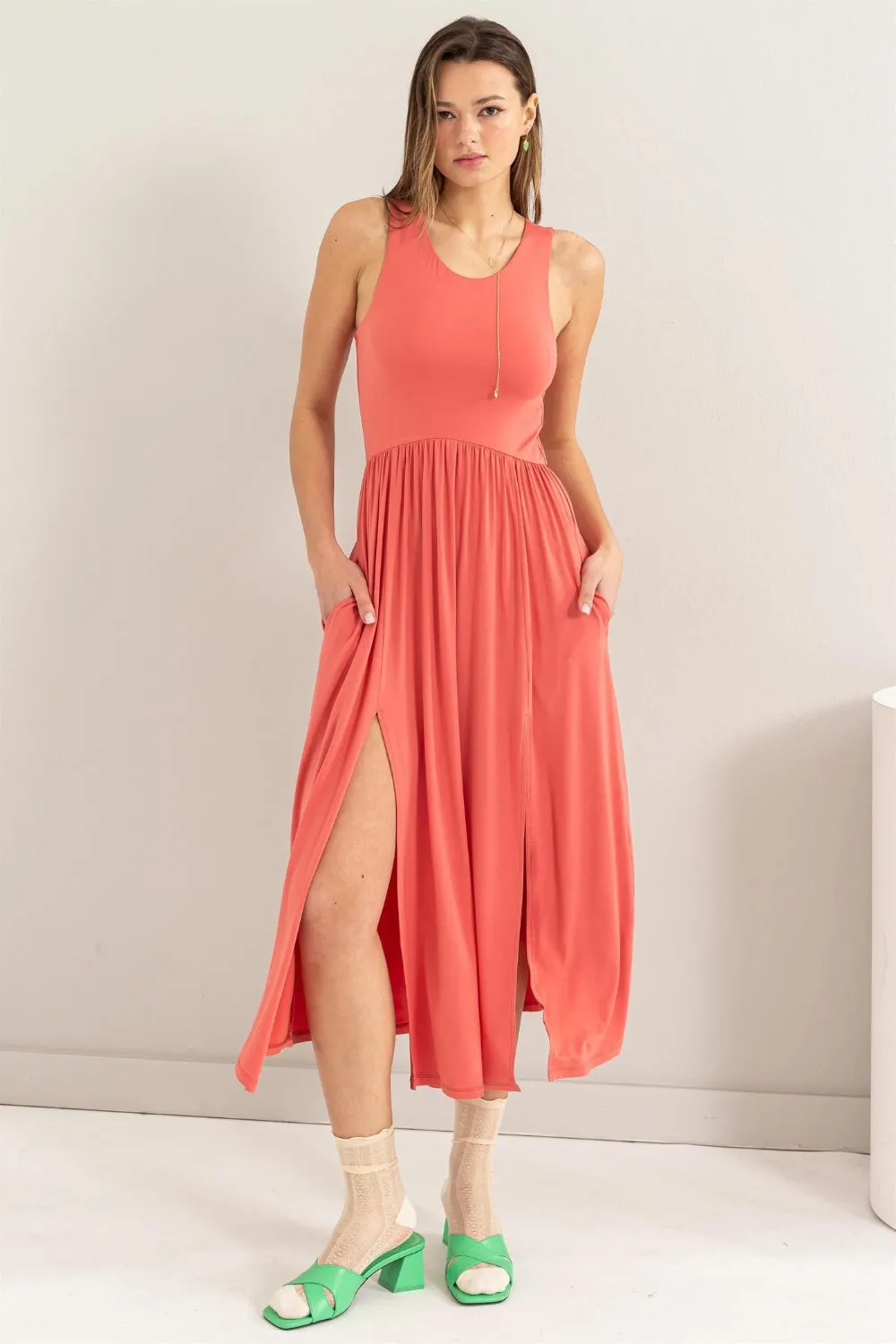 Sleeveless Slit Midi Dress