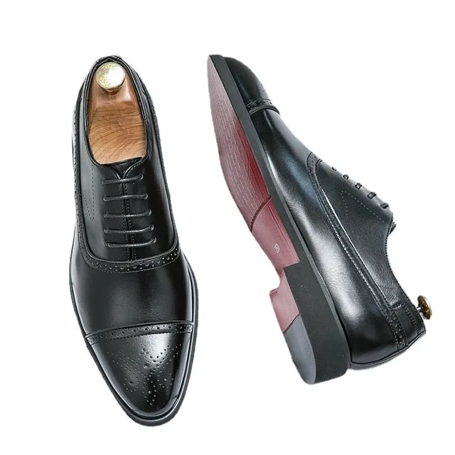 Solid Lace-Up Leather Brogue Shoes