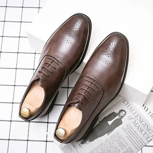 Solid Lace-Up Leather Brogue Shoes