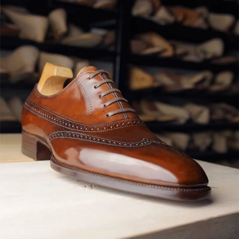 Solid Lace-Up Leather Brogue Shoes