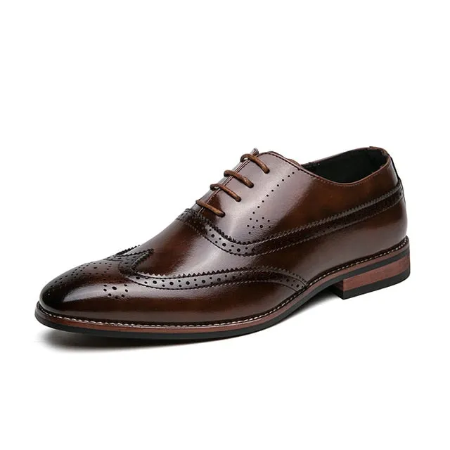 Solid Lace-Up Leather Brogue Shoes