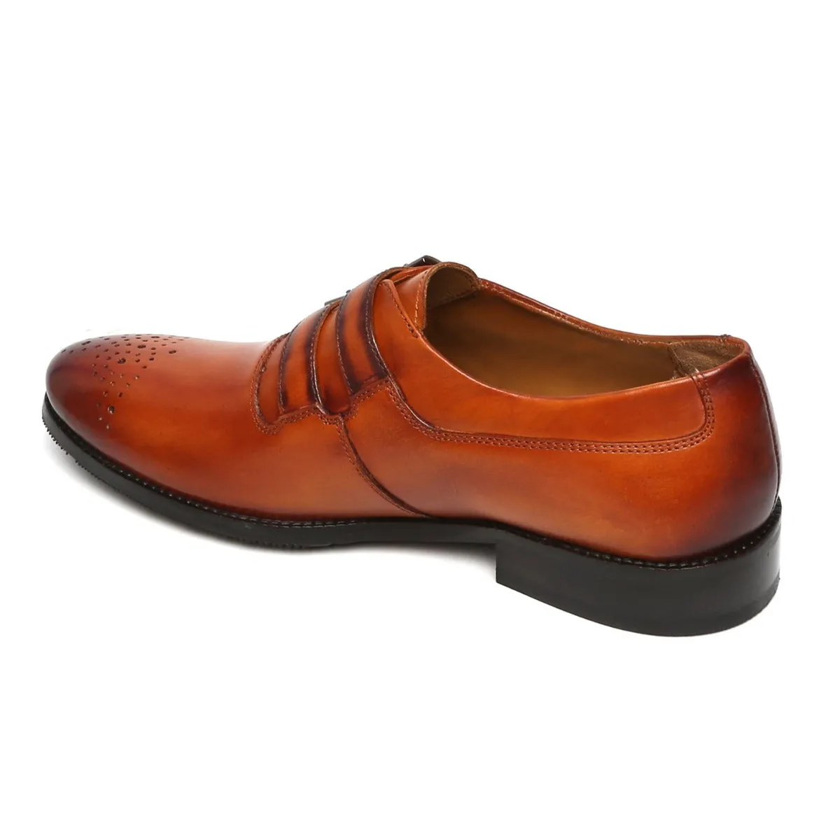 TAN PARALLEL DOUBLE MONK STRAPS LEATHER FORMAL SHOES BY BRUNE & BARESKIN