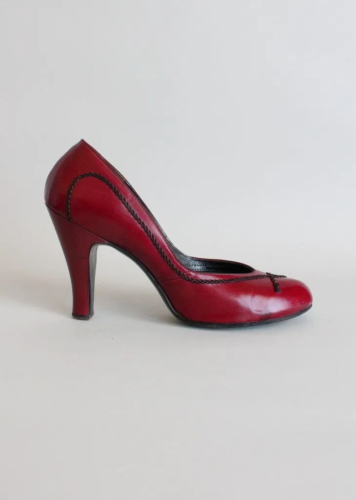 Vintage Early 1950s Cranberry Pumps Size 8.5